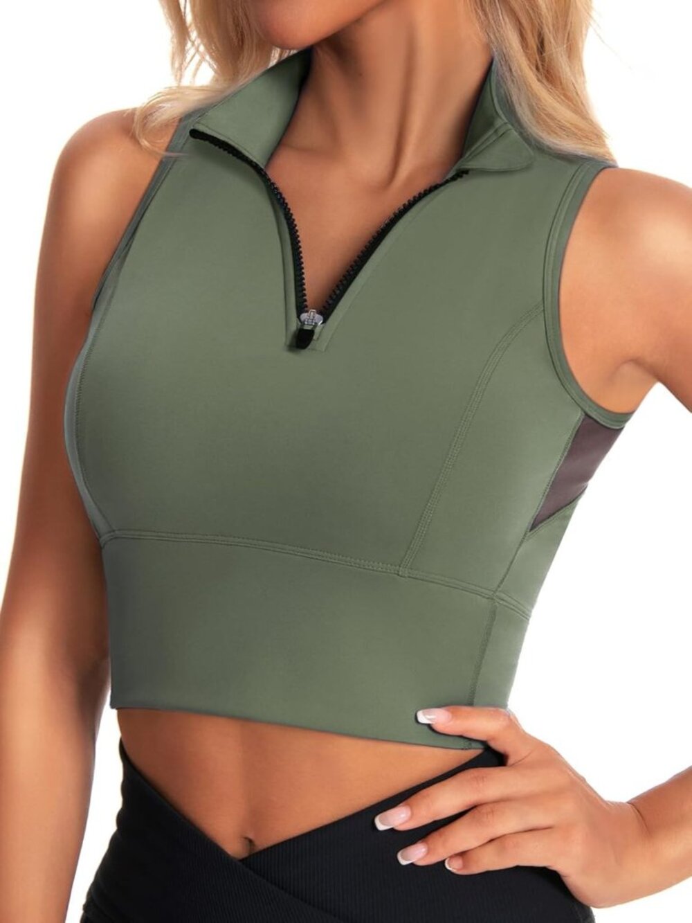 Cropped Zip Front Workout Tank Top with Built-in Bra for Active Lifestyle